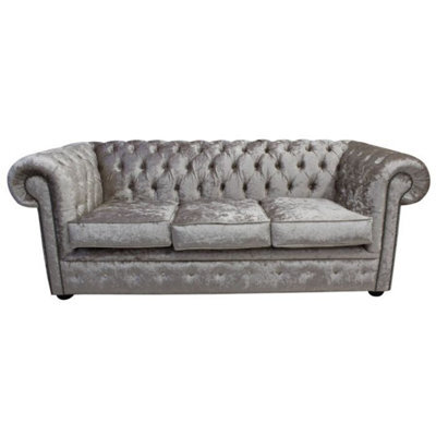 Chesterfield 3 Seater Sofa Settee Shimmer Mink Velvet In Classic Style - image 1