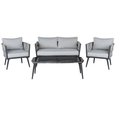 Beliani Garden Lounge Set With Table 4 Seater Preveza Pe Rattan Grey - image 1