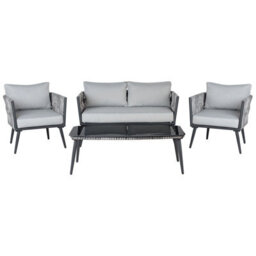 Beliani Garden Lounge Set With Table 4 Seater Preveza Pe Rattan Grey - thumbnail 1