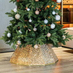 Dazzling Sequin Diamond Christmas Tree Skirt Folding Tree Base Collar Luxurious Sparkling Holiday Decoration Reusable Xmas - thumbnail 5