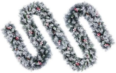 Evre 9Ft, 275Cm Snow Frosted Artificial Christmas Garland, Pine Cone, Berries Branches, Indoor, Wall Hanging Decoration - image 1