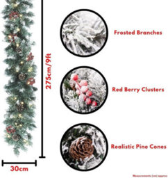 Evre 9Ft, 275Cm Snow Frosted Artificial Christmas Garland, Pine Cone, Berries Branches, Indoor, Wall Hanging Decoration - thumbnail 3