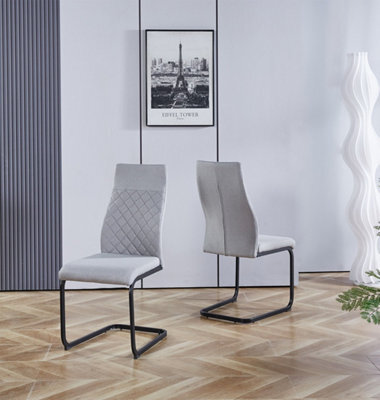 Hallowood Furniture Cullompton Light Grey High Back Dining Chairs With Black Metal Base X2 - image 1