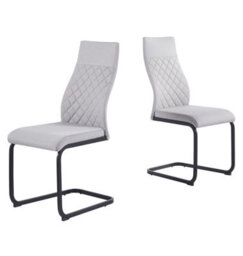 Hallowood Furniture Cullompton Light Grey High Back Dining Chairs With Black Metal Base X2 - thumbnail 8