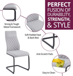 Hallowood Furniture Cullompton Light Grey High Back Dining Chairs With Black Metal Base X2 - thumbnail 2