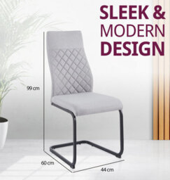 Hallowood Furniture Cullompton Light Grey High Back Dining Chairs With Black Metal Base X2 - thumbnail 3