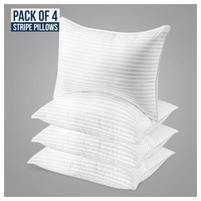 Ameha Stripe Filled Pillow Dream Sleep Premier Hotel Quality Hypoallergenic Bed Pillows Anti Allergy Soft Quilted Pillow 2 Pair - image 1
