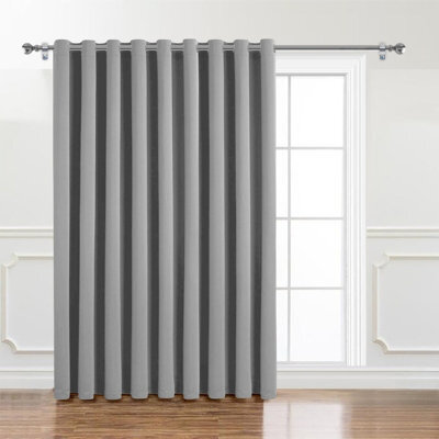Oxford Homeware Plain Light Grey 230Gsm Blackout Curtain Thermal Insulated Eyelet For Door Curtain (W)168Cm X(L)213Cm Single Panel - image 1