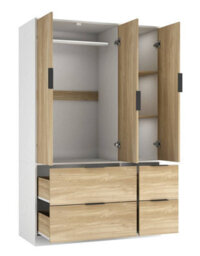 Urbn-Living Urbnliving 3 Door Wardrobe With 4 Drawers  Wooden Bedroom Storage Cupboard With Hanging Rail For Clothes - White Unit & Oak Doors - thumbnail 8