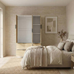Urbn-Living Urbnliving 3 Door Wardrobe With 4 Drawers  Wooden Bedroom Storage Cupboard With Hanging Rail For Clothes - White Unit & Oak Doors - thumbnail 5