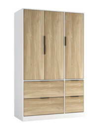 Urbn-Living Urbnliving 3 Door Wardrobe With 4 Drawers  Wooden Bedroom Storage Cupboard With Hanging Rail For Clothes - White Unit & Oak Doors - thumbnail 1