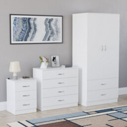 Lassic Vida Designs Riano 3 Piece Bedroom Set (3 Drawer Bedside Chest, 4 Drawer Chest, 2 Door 2 Drawer Wardrobe), White - thumbnail 6