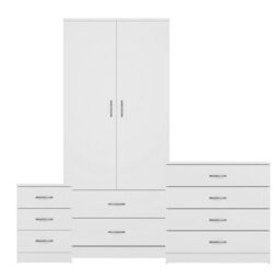 Lassic Vida Designs Riano 3 Piece Bedroom Set (3 Drawer Bedside Chest, 4 Drawer Chest, 2 Door 2 Drawer Wardrobe), White - thumbnail 8