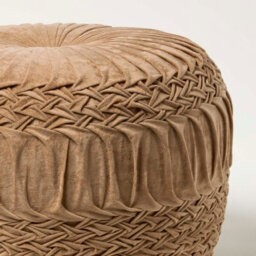 Homescapes Taupe Velvet Pouffe, Sofia Pleated Ottoman Footstool, Soft Round Velvet Seat For Living Room Or Bedroom - thumbnail 4