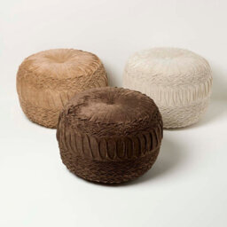 Homescapes Taupe Velvet Pouffe, Sofia Pleated Ottoman Footstool, Soft Round Velvet Seat For Living Room Or Bedroom - thumbnail 7