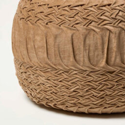 Homescapes Taupe Velvet Pouffe, Sofia Pleated Ottoman Footstool, Soft Round Velvet Seat For Living Room Or Bedroom - thumbnail 3