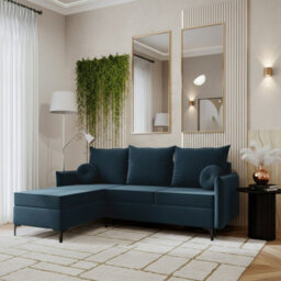 Leon L Living Room Corner Sofa Bed With Dl Mechanism Storage Box Mdf Frame Bonell Springs 213X168X101Cm Blue Left - thumbnail 2