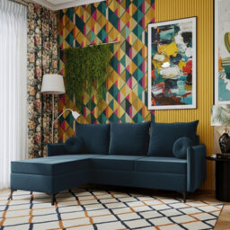 Leon L Living Room Corner Sofa Bed With Dl Mechanism Storage Box Mdf Frame Bonell Springs 213X168X101Cm Blue Left - thumbnail 1