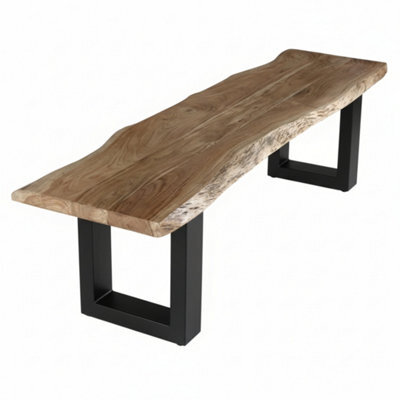 Live Edge Large Dining Bench 175Cm With Black Metal Legs