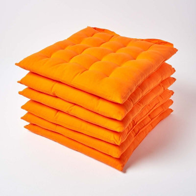 Homescapes Orange Seat Pads 100% Cotton Chair Cushions 40X40 Cm, Set Of 6 Plain Chair Pads For Dining, Kitchen Or Garden Outdoor - image 1