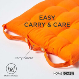 Homescapes Orange Seat Pads 100% Cotton Chair Cushions 40X40 Cm, Set Of 6 Plain Chair Pads For Dining, Kitchen Or Garden Outdoor - thumbnail 6