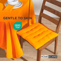 Homescapes Orange Seat Pads 100% Cotton Chair Cushions 40X40 Cm, Set Of 6 Plain Chair Pads For Dining, Kitchen Or Garden Outdoor - thumbnail 3