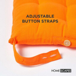 Homescapes Orange Seat Pads 100% Cotton Chair Cushions 40X40 Cm, Set Of 6 Plain Chair Pads For Dining, Kitchen Or Garden Outdoor - thumbnail 5