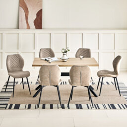 Longtoo Set Of 6 Dining Chairs ,linen Sponge Cushion ,metal Legs And Diamond Pattern Upholstered-Brown. - thumbnail 2