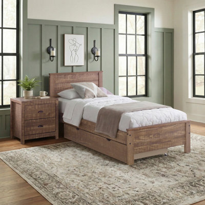 Amani Denver Walnut Pine Single Bed, Storage Drawer And Nightstand Set - image 1