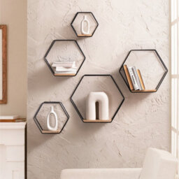 MH London Haverstock Wall Shelf Floating Shelf Wall Mounted Shelf Book Shelves Solid Wood & Iron Black & Natural Set Of 5 - thumbnail 3