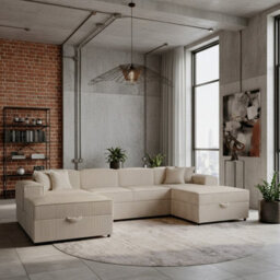 Santos U Living Room Universal Corner Sofa Bed Chipboard Polyurethane Foam Wave Springs 320X166X79Cm Beige - thumbnail 1
