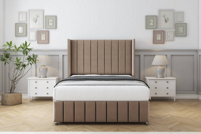 "Sloomy Melbourne Mink Plush Divan Bed Set 2 Drawers Foot-End With 54"" Wingback & 12"" Footboard 4' Small Double" - image 1