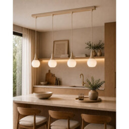 Luminosa Lighting Luminosa Lacrima Bar Pendant Ceiling Light Beige White Glass Shade 4X E27 - thumbnail 2