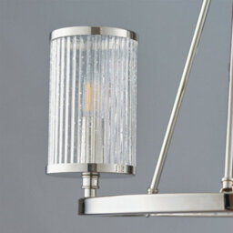 3 Lamp Ceiling & 2X Matching Wall Light Pack Bright Nickel & Ribbed Glass Shade - thumbnail 3