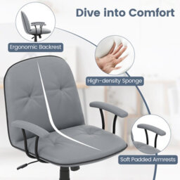 Costway Home Office Desk Chair Pu Leather Swivel Makeup Vanity Chair-Grey - thumbnail 7