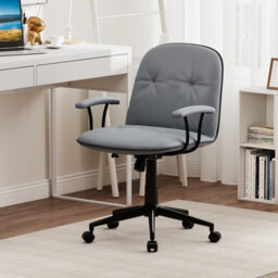Costway Home Office Desk Chair Pu Leather Swivel Makeup Vanity Chair-Grey - thumbnail 3