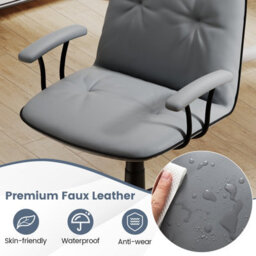 Costway Home Office Desk Chair Pu Leather Swivel Makeup Vanity Chair-Grey - thumbnail 5