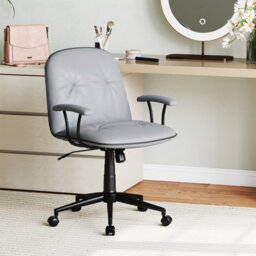 Costway Home Office Desk Chair Pu Leather Swivel Makeup Vanity Chair-Grey
