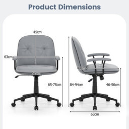 Costway Home Office Desk Chair Pu Leather Swivel Makeup Vanity Chair-Grey - thumbnail 8
