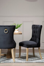 Orsina Black Buttoned Dining Chair,button Tufted Accent Chair,upholstered Seat With Wooden Legs,decorative Chair - thumbnail 5
