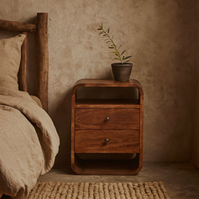 Wyld Haus Bologna Chestnut Mango Wood Curved 2-Drawer Bedside Table - image 1