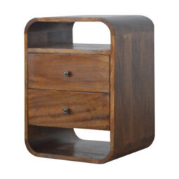 Wyld Haus Bologna Chestnut Mango Wood Curved 2-Drawer Bedside Table - thumbnail 3