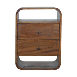 Wyld Haus Bologna Chestnut Mango Wood Curved 2-Drawer Bedside Table - thumbnail 2