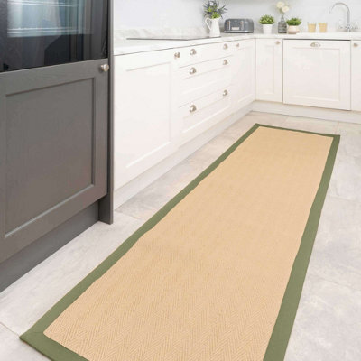 Loomed Natural Jute Green Cotton Border Runner Rug 70X240Cm - image 1