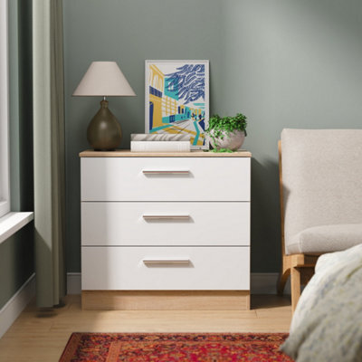 Trent 3 Drawer Chest Of Drawers In White Matt & Bardolino Oak (Ready Assembled) - image 1