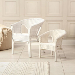 Desser Wicker Loom Chair White Rattan Armchair For Small Adults (H)71Cm X (W)57Cm X (D)54Cm - thumbnail 5