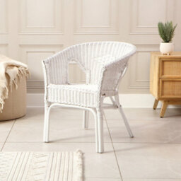Desser Wicker Loom Chair White Rattan Armchair For Small Adults (H)71Cm X (W)57Cm X (D)54Cm - thumbnail 3