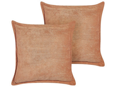 Beliani Set Of 2 Decorative Cushions Zinnia Corduroy 43 X 43 Cm Orange Solid - image 1