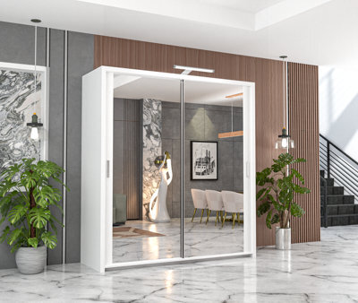 RAC3 Sliding Wardrobe Led Mirror Space Saving Bedroom Wardrobe, Contemporary Bedroom Sliding Wardrobe & Mirror Wardrobe (White 180Cm) - image 1