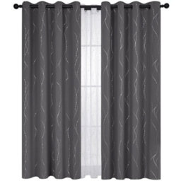 Deconovo Dotted Line Decorative Super Soft Thermal Insulated, Energy Saving Blackout Curtains, Dark Grey, W46 X L54 Inch, 1 Pair - thumbnail 2